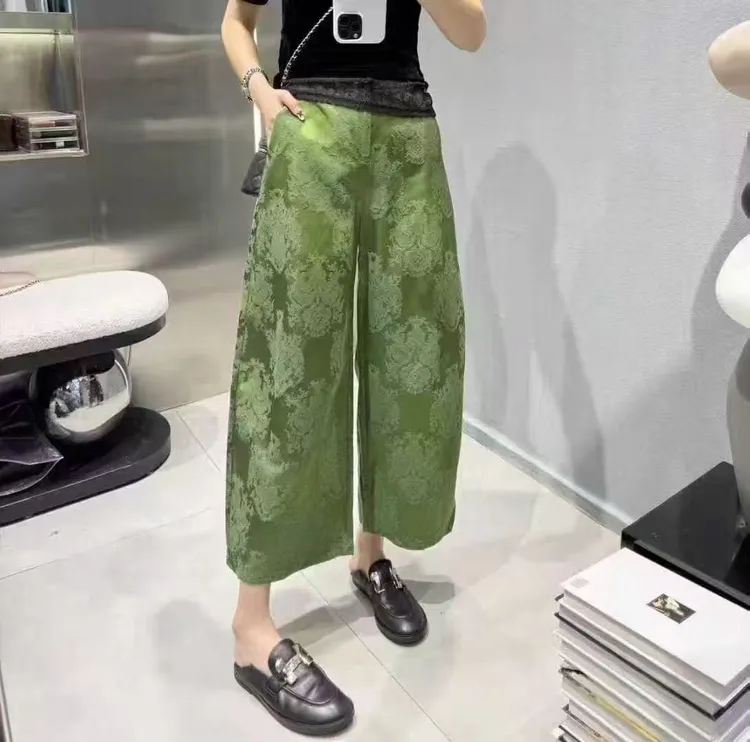 女装欧洲站2025秋款欧货新中式提花复古花苞裤阔腿裤