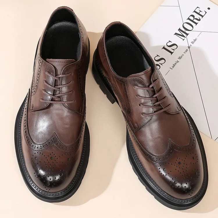 男士真皮软底布洛克雕花皮鞋商务正装系带休闲皮鞋潮流雅痞英伦风