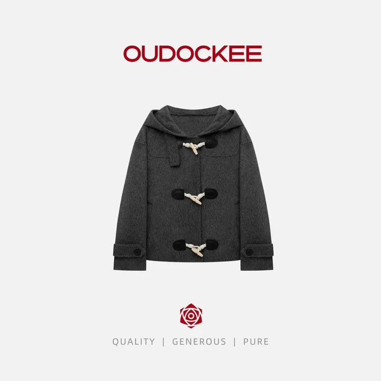 OUDOCKEE 鸥鸥【羊驼绒】牛角扣韩系感潮流休闲带帽外套 F9908962
