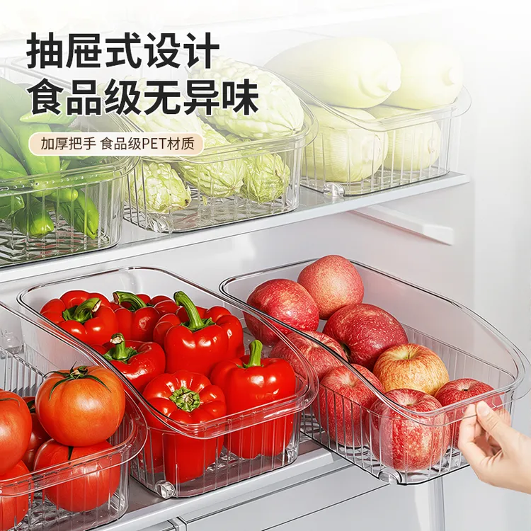 冷冻室抽屉式斜口冰箱收纳盒食品级保鲜盒鸡蛋格子储物盒蔬菜水果
