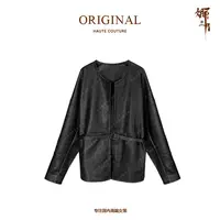 娜三月【极简风】复古简约休闲秋冬收腰款皮衣外套WT0017