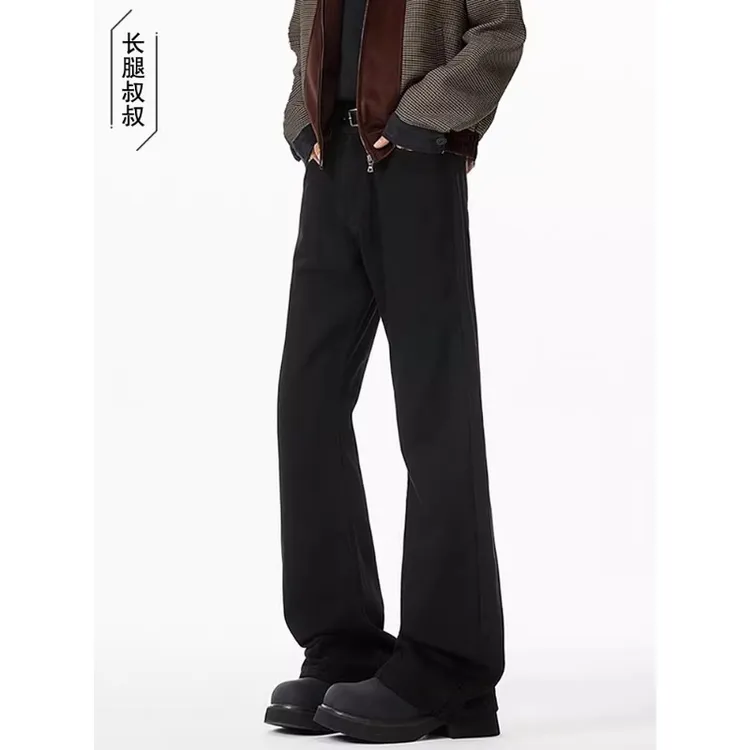 长腿部落190高个子加长男裤春秋季加长弯刀牛仔男款黑色微喇长裤