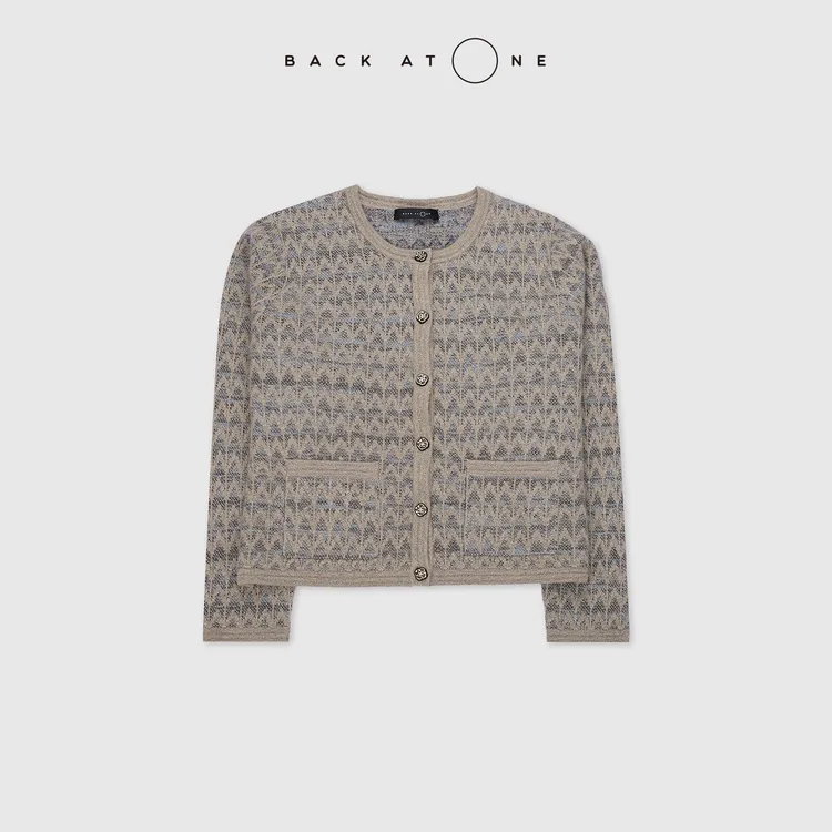 BACKATONE“流转微光”空气层中古款小香风针织开衫 BFF-1AS319B-K