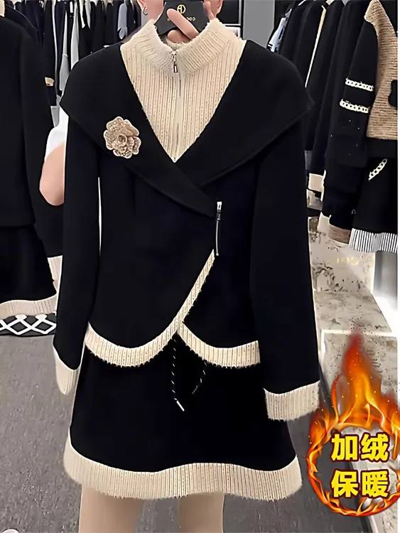 超好看拼接立体花朵加绒卫衣女2025秋冬新款高级时尚宽松保暖上衣