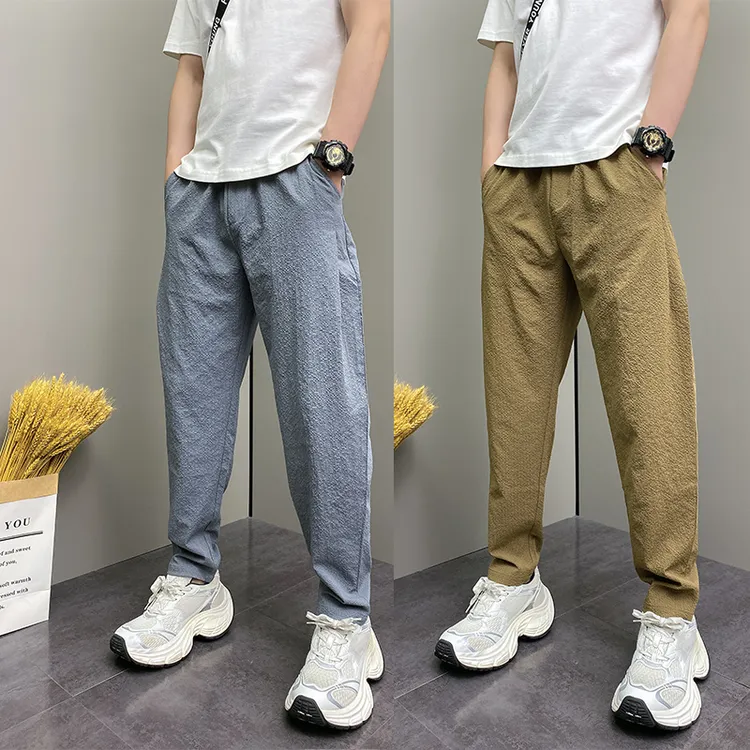 2025年夏季薄款DOEA青年男士修身痞帅高街百搭纯色时尚ins休闲裤