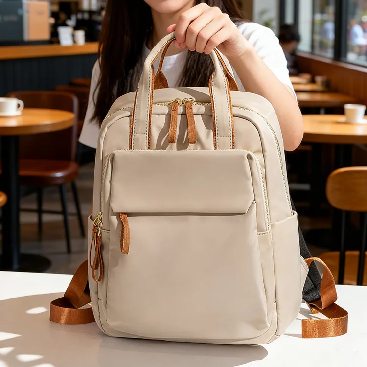 韩版双肩包女生新款14寸电脑包背包简约百搭牛津布休闲通勤旅行包