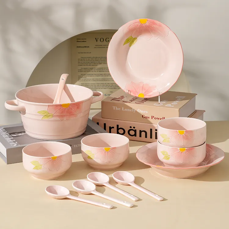 【陶月瓷】【清晨物语】陶瓷高温手绘釉下彩家用精致小清新餐具碗盘碟炖盅汤碗