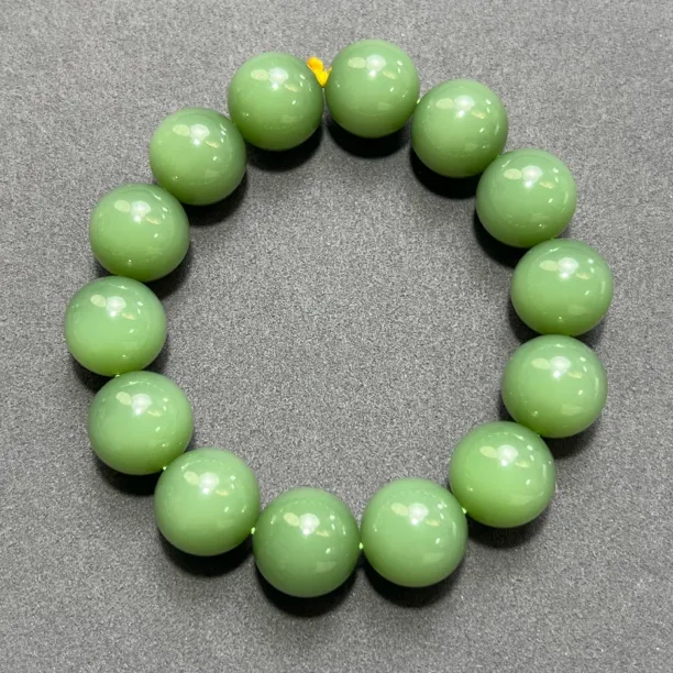 俄罗斯碧玉冰底粉青无结构 手串卡16圆珠 单圈素圈满绿冰绿