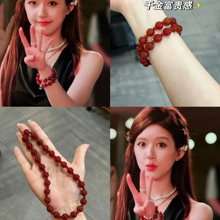 赵露思同款红玛瑙双圈手串天然7A级红玛瑙玉髓轻奢小众高级感手链