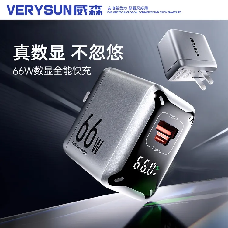 【3C认证】威森66W【坦白者】氮化镓数显充电器实时真实功率显示