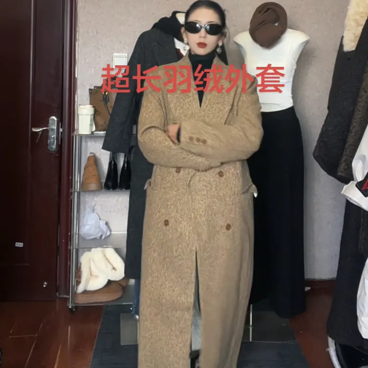 加长羽绒气质大衣女西装领高个子时尚