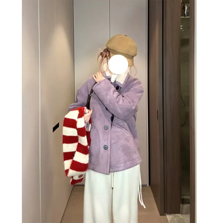 韩系温柔风毛领翻领短外套女2025冬季大码胖MM设计感加厚保暖棉衣