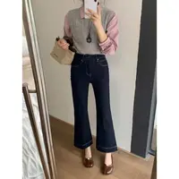 9926裤长92复古弹力高腰牛仔裤冬季小个子微喇叭裤休闲宽松阔腿裤