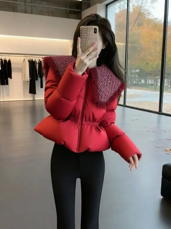 本命年短款红色棉服女款冬季独特超好看气质高端加厚保暖夹棉外套