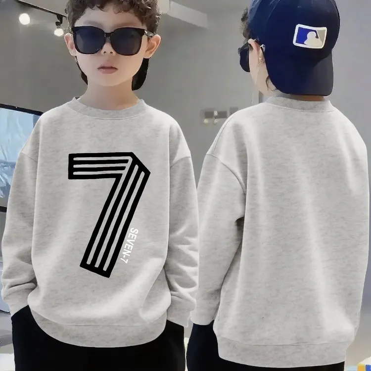 儿童纯棉男童圆领加绒卫衣外套秋冬青少年中大童加厚痞帅宽松上衣