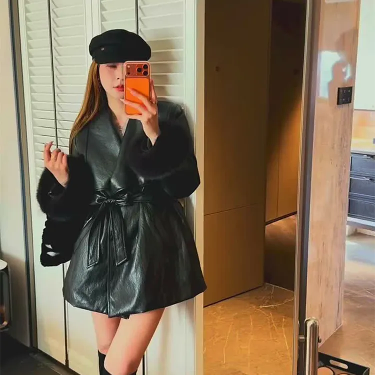 实体档口2025冬季新款中长款收腰显瘦皮衣羽绒外套女气质时尚上衣