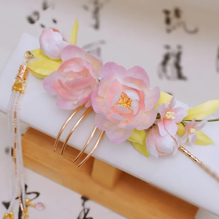 锦簪阁《雪中春信》绒花发夹款复刻蚕丝绒花绒花非遗工艺古风