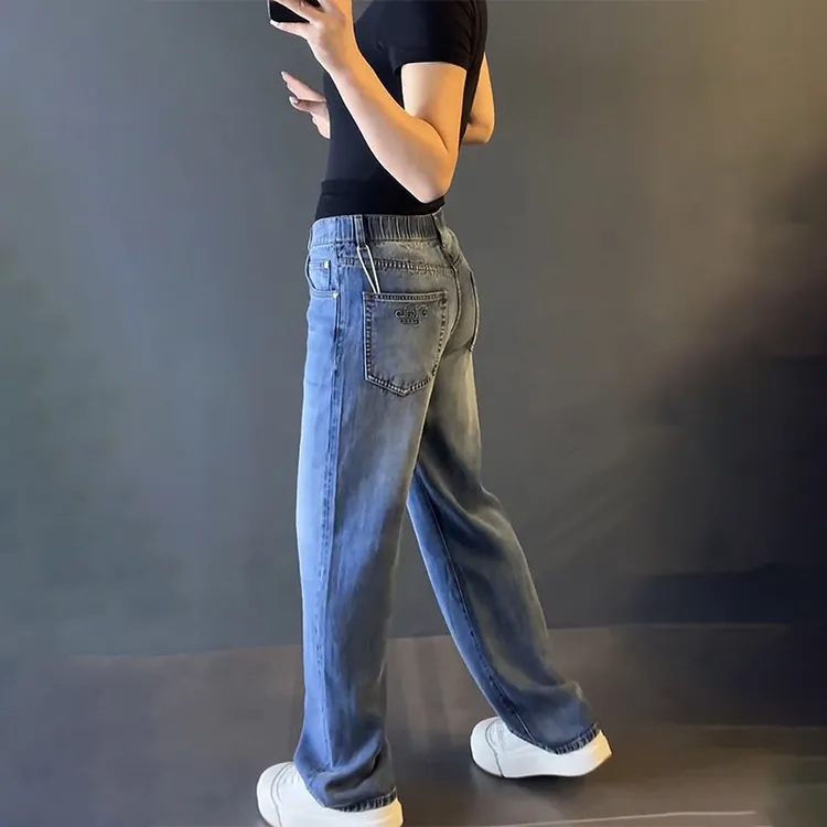 轻奢男装大码潮牌男士时尚新款腿拖地牛仔裤直筒高级感柔软休闲裤