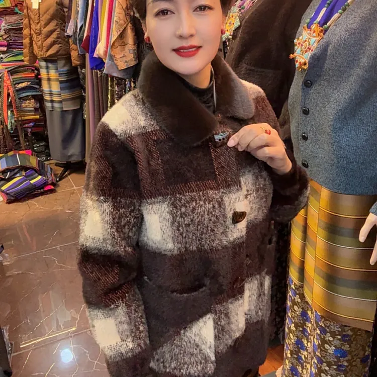 秋冬洋气毛呢夹克开衫新款时尚休闲格子上衣