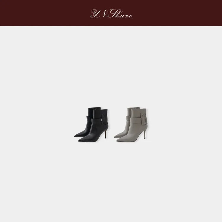 YN-SHUZE细跟高跟尖头女短靴秋冬白色靴子细跟SZ-YNB-3594