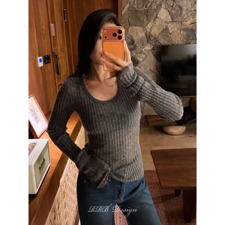 RRB Design 修身显瘦螺纹简约百搭圆领长袖套头毛织上衣