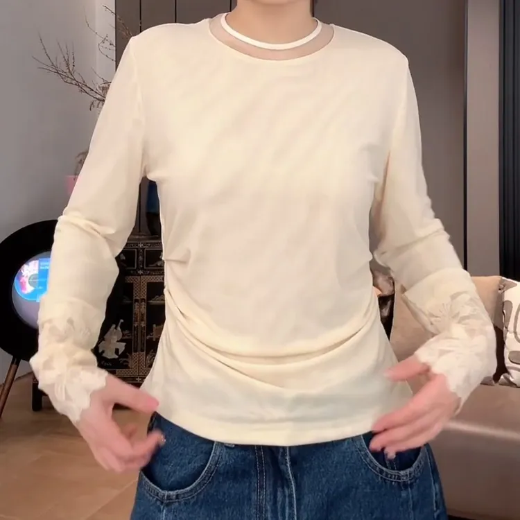2025新款袖口设计长袖T恤洋气褶皱打底衫T恤上衣LK2506846