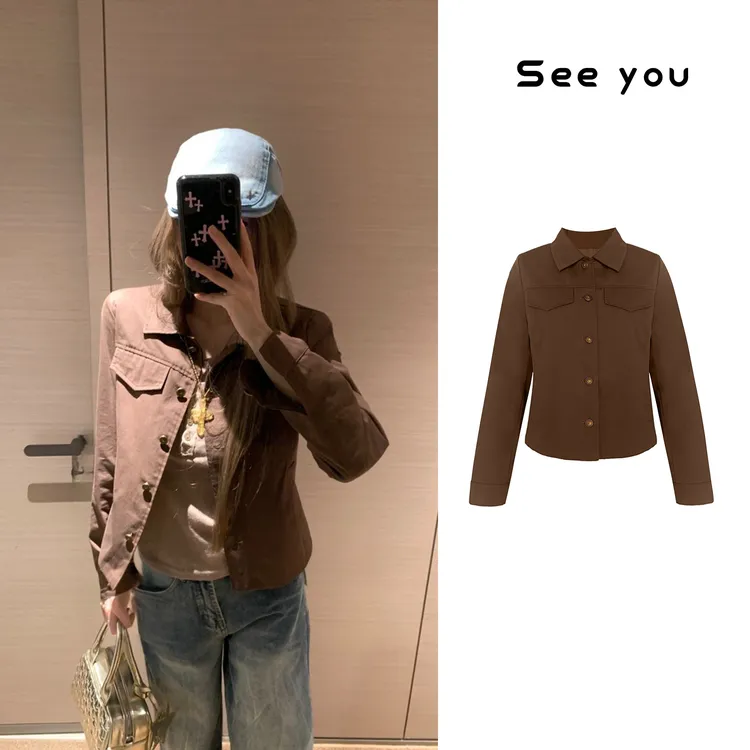 复古老钱风美拉德翻领夹克外套女设计感短款上衣B1355