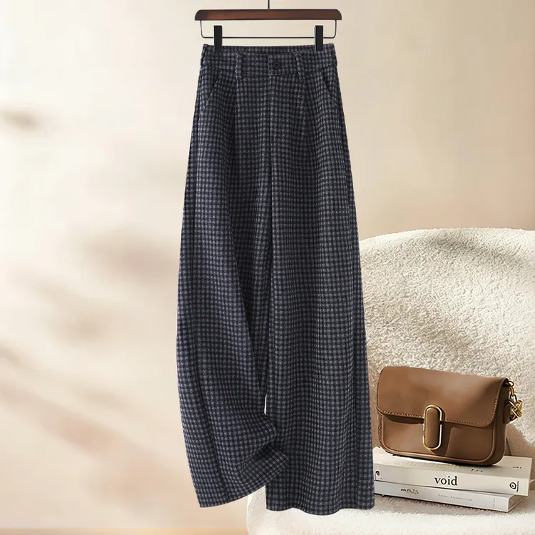 拉夏贝尔巨好看的秋冬季羊毛阔腿裤女2025新款显腿遮肉肉休闲长裤