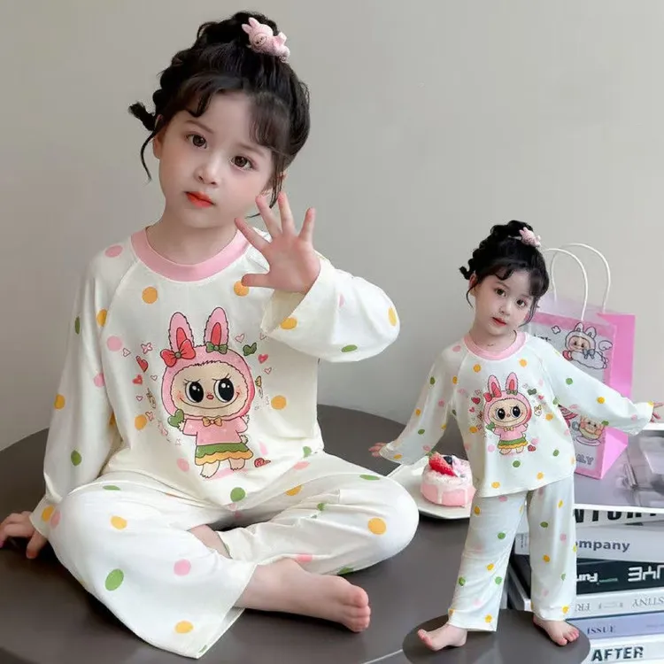 儿童2025新款卡通拉布布女童莫代尔空调长袖薄睡衣女孩家居服套装