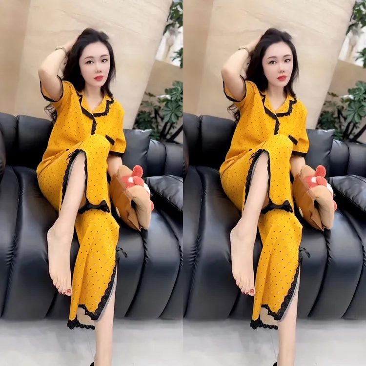 韩版夏季女款短袖睡衣家居服洋气显瘦宽松大码时尚家居服睡衣套装