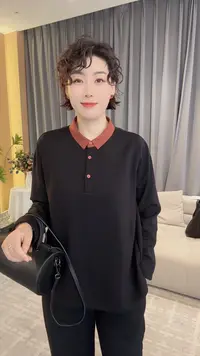 早秋拼接了380g棉平纹空气层宽松时尚显瘦通勤女装套头衬衫【6775】