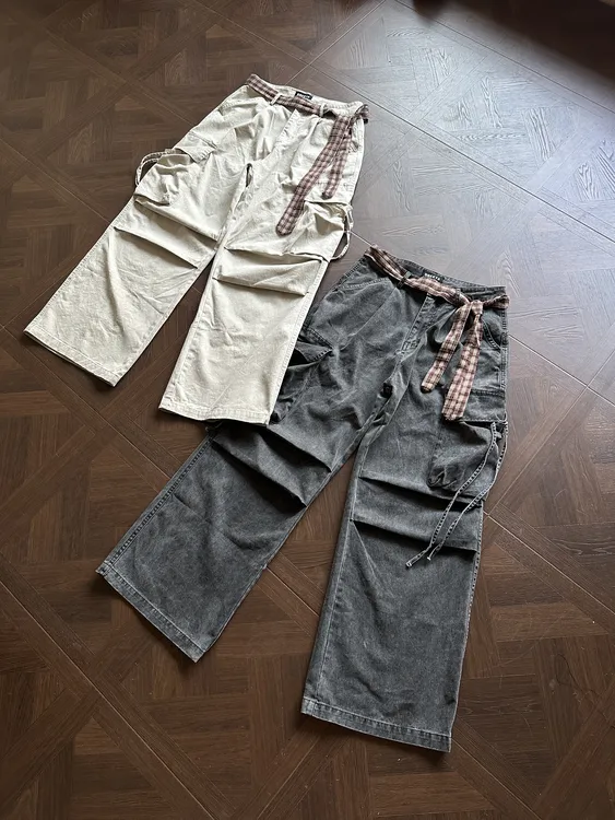 BUTTERFLYFISHES美式复古做旧多口袋工装男女宽松cleanfit工装裤