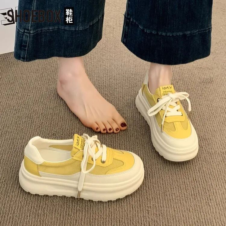 达芙妮集团旗下黄色阿甘德训鞋女2025新款夏季透气网面休闲运动鞋
