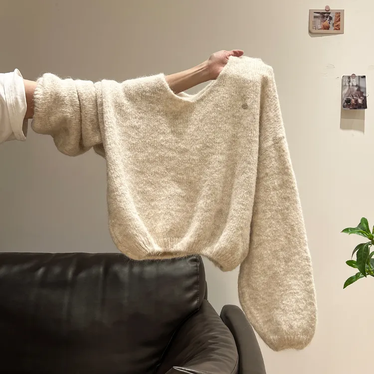 韩系慵懒风纯色V领毛衣女2025秋冬季新款宽松显瘦长袖针织衫上衣