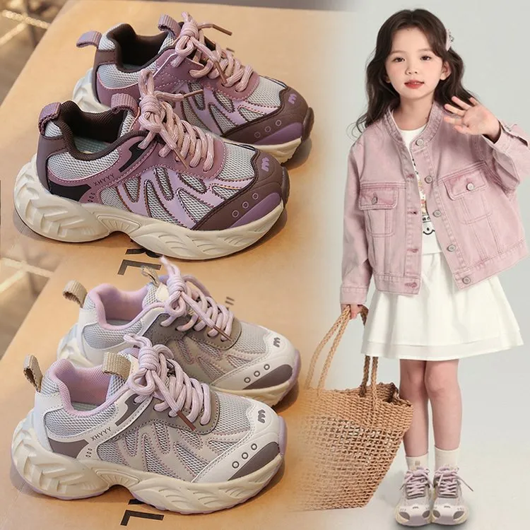 女童运动鞋儿童透气户外跑步鞋2025春秋新款小女孩韩系休闲老爹鞋