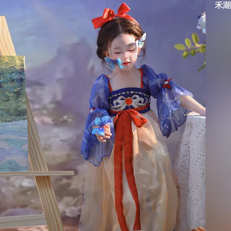 Libra女童新款汉服白雪公主裙夏装儿童表演服女孩生日礼服连衣裙