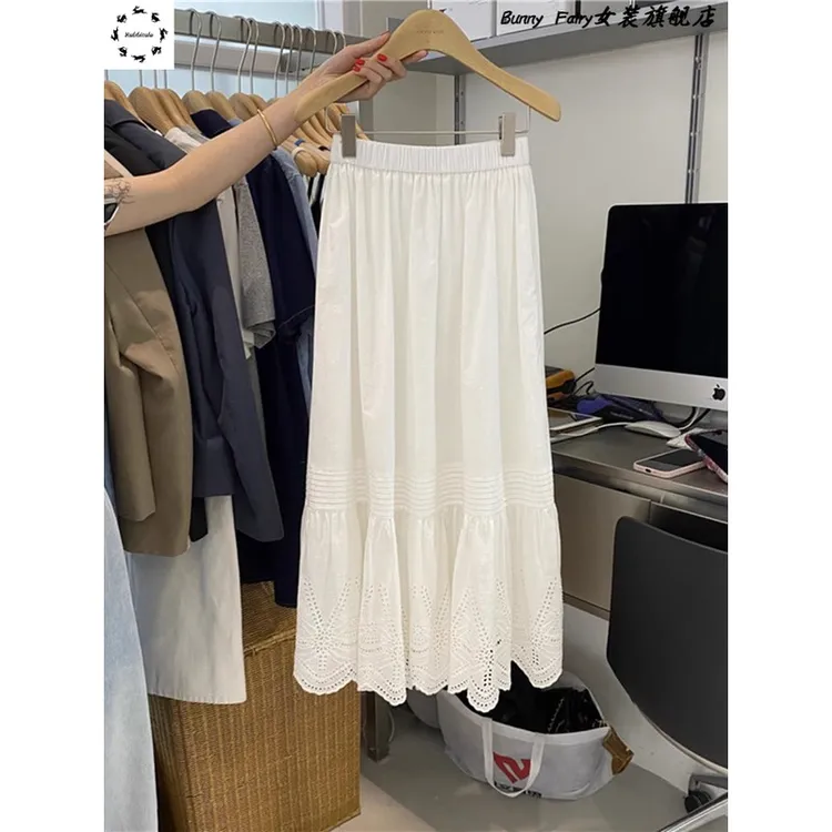 韩版设计感小众显瘦百搭白色a字裙女2025春夏新款镂空高腰半身裙