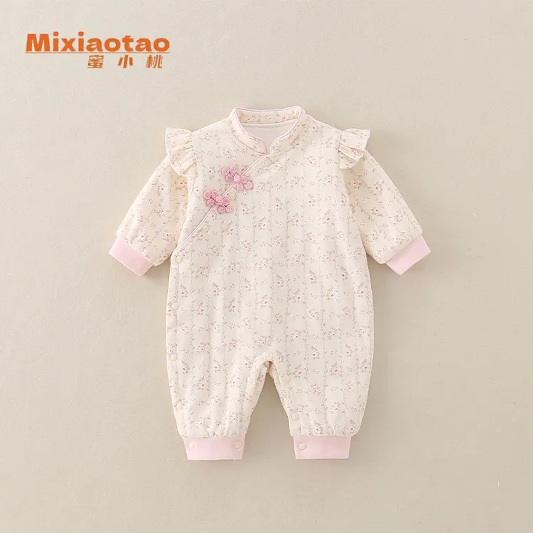 6 40克烟雨 江南 秋冬夹棉婴幼儿飞袖盘扣闭档连体衣哈衣外出服