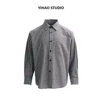 YIHAO STUDIO秋季新款男士长袖格子衬衫宽松百搭男款翻领衬衣