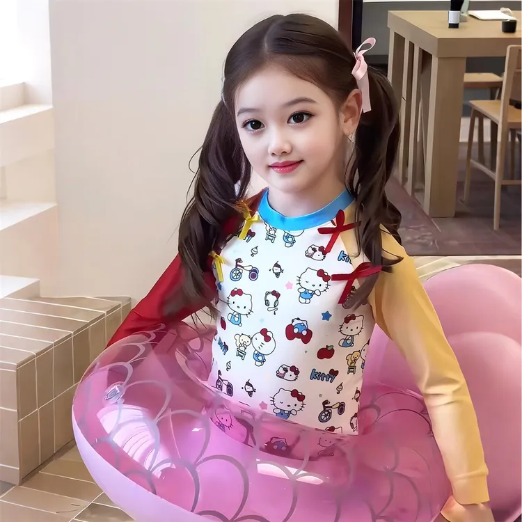 女童泳衣2025新款女孩长袖连体游泳衣女宝宝防晒海边度假卡通泳装