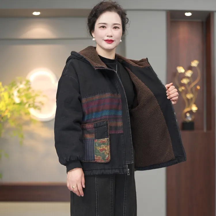 冬季新款水洗牛仔外装加绒加厚加棉显瘦外套冬款上衣麦穗-2201