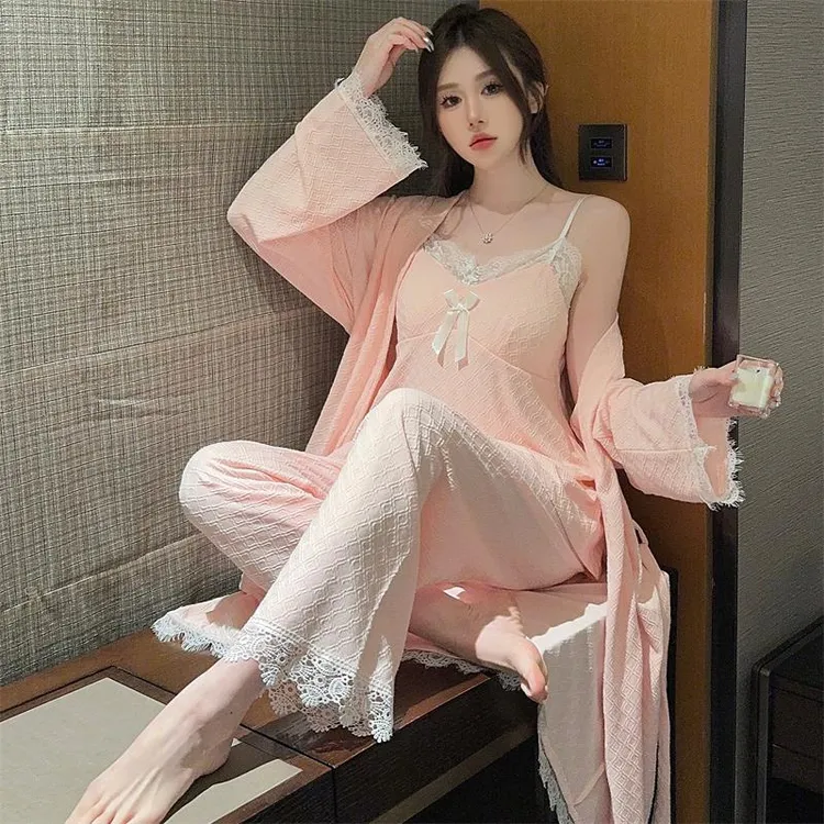 GPSUNLU可外穿带胸垫纯棉性感女性睡衣春秋夏季睡袍甜美公主风