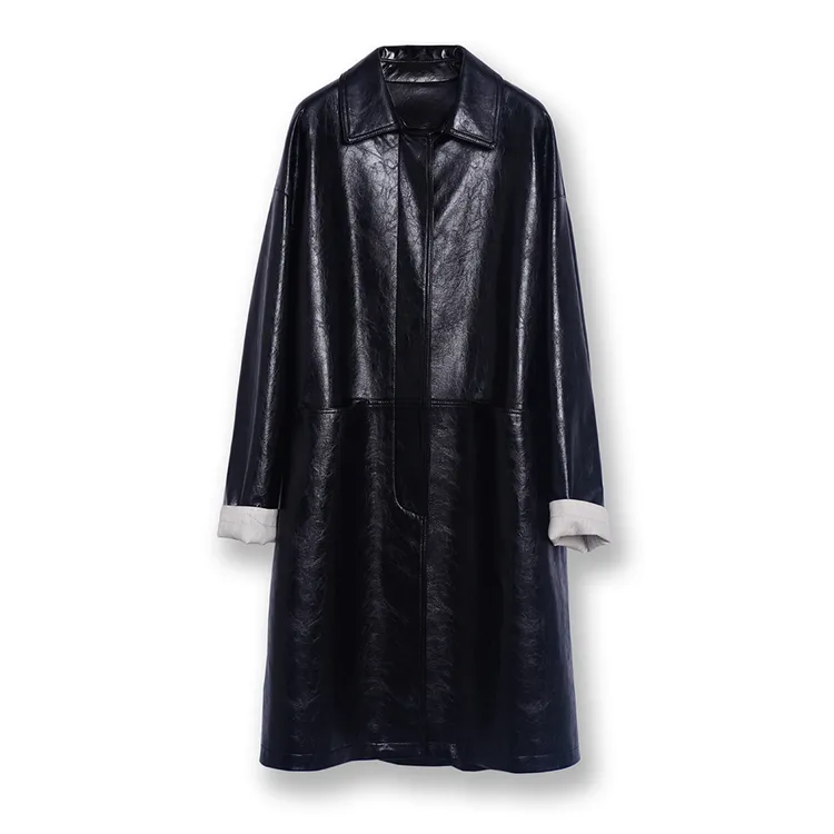 西班牙进口油蜡绵羊皮真皮风衣长款洋气外套女大气25年秋上新皮衣