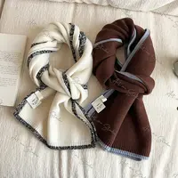 【ART ME】100绵羊毛软绒撞色镶边两色围巾w24585r