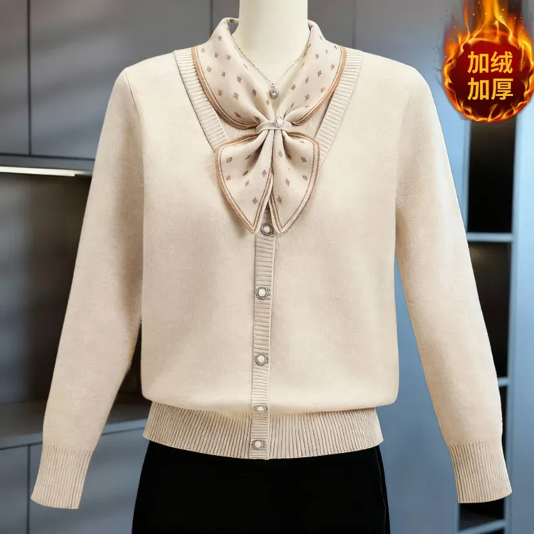 妈妈冬装针织加绒加厚时尚毛衣中老年女装一体绒减龄保暖打底衫