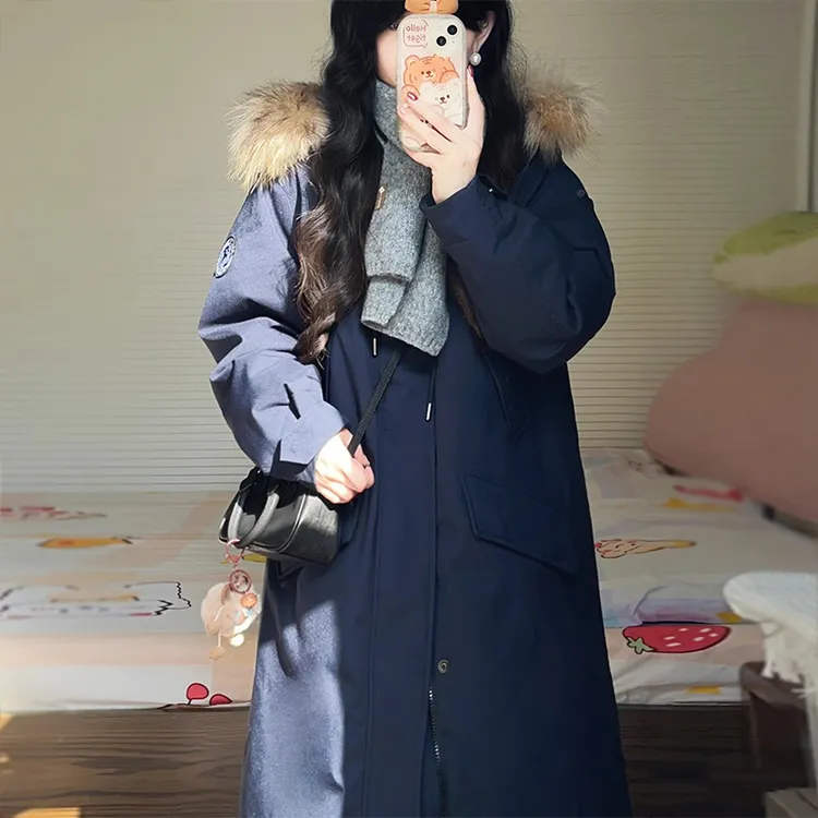 长款工装棉服女2025年冬新款学院风小个子派克服棉衣加厚过膝外套