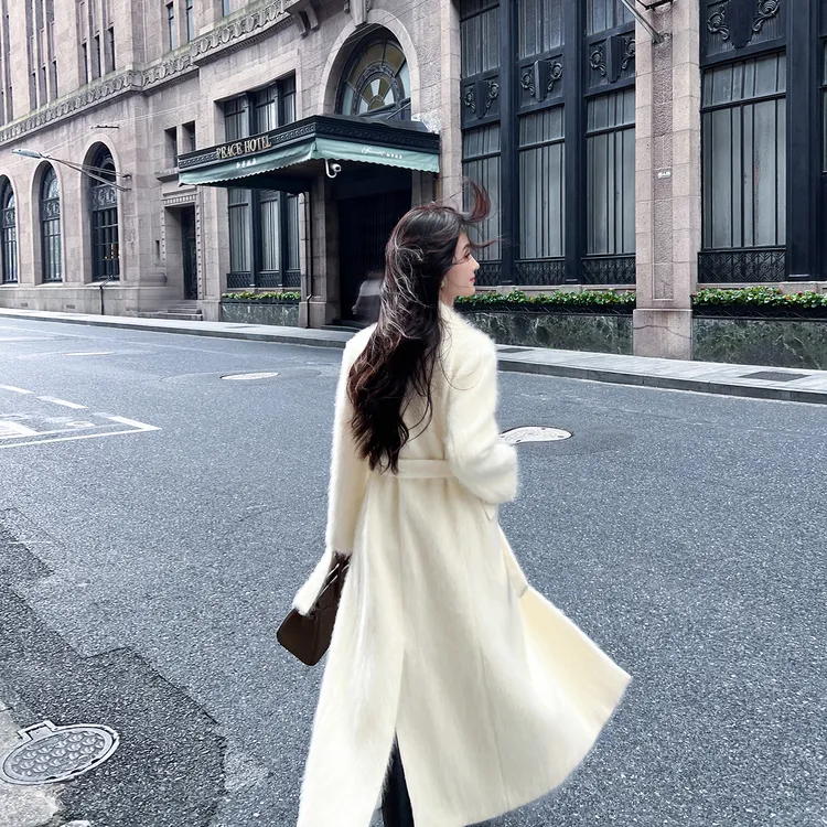 经典大牌拉毛羊绒大衣女2025冬装新款韩版宽松高端气质毛呢子外套