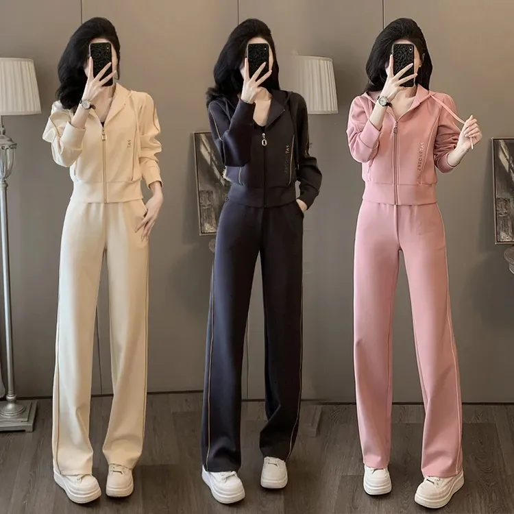 运动风时尚套装2025显瘦气质秋冬秋装减龄小个子宽松直筒裤两件套
