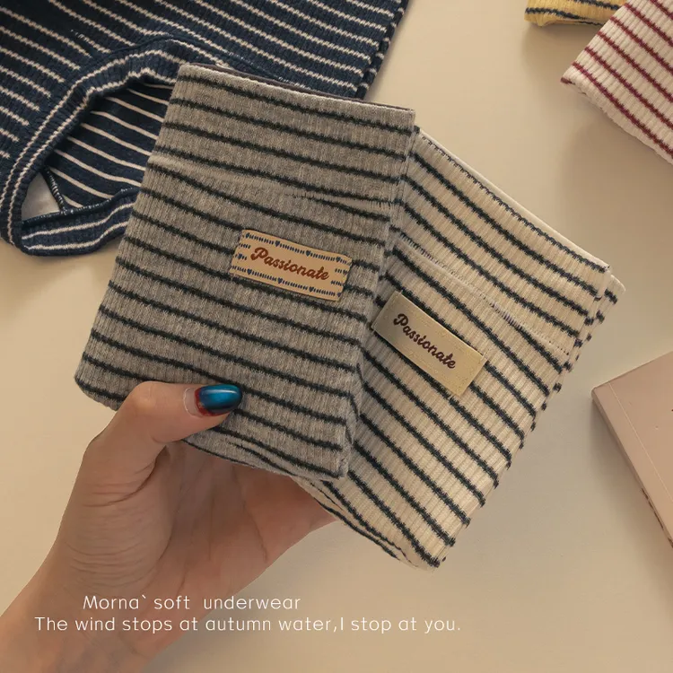 打包一个星期天~美式复古条纹纯棉内裤女秋冬新款加长裆平角内裤商品图