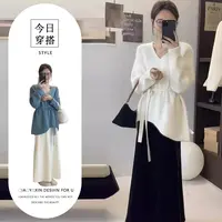 T247065+T247066早秋新款韩版温柔系宽松针织毛衣半身裙两件套女